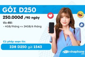 D250 Vinaphone - Ưu đãi data 4G dài hạn 1 d250